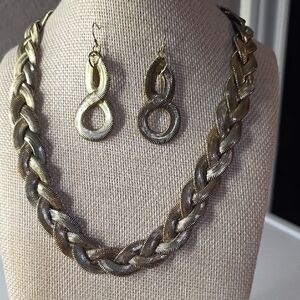 Vintage Gold-toned Gaspipe Braided Necklace and Earring Set